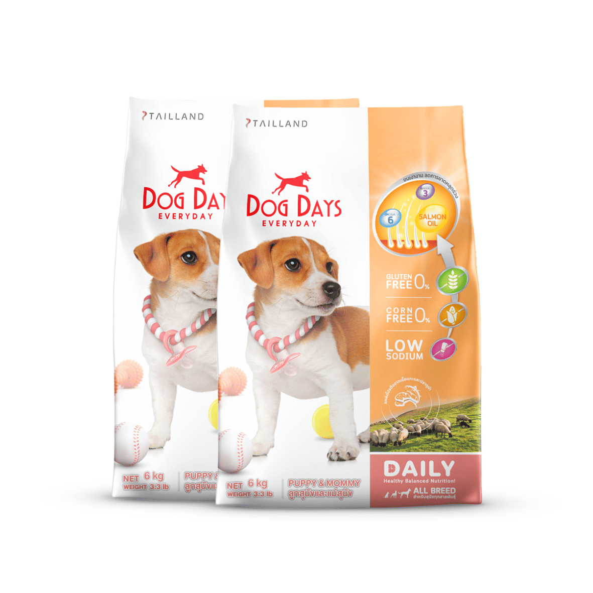 อาหารเม็ดสำหรับสุนัข DOG DAYS DAILY เกรดโฮลิสติก รสแกะและปลาทูน่า สูตร PUPPY & MOMMYโดยเฉพาะ 6 กก. (ชุด 2 ถุง)_0